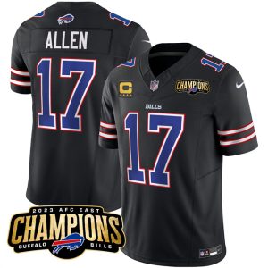 Men Buffalo Bills #17 Josh Allen Black 2023 F.U.S.E. AFC East Champions With 4-star C Ptach Football Stitched Jersey