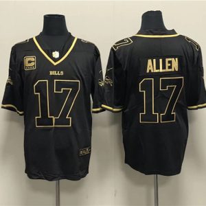 Men Buffalo Bills #17 Josh Allen Black Gold With 4-star C Patch Limited Stitched Jersey