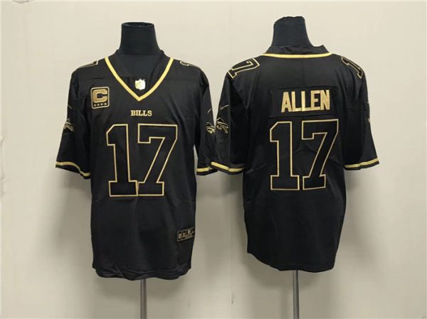 Men Buffalo Bills #17 Josh Allen Black Gold With 4-star C Patch Limited Stitched Jersey