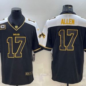 Men Buffalo Bills #17 Josh Allen Black Gold With C Patch Thanksgiving Vapor Untouchable Limited Stitched Jersey