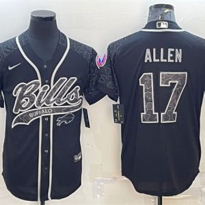 Men Buffalo Bills #17 Josh Allen Black Reflective With Patch Cool Base Stitched Baseball Jersey