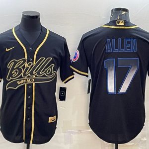 Men Buffalo Bills #17 Josh Allen Black Smoke Fashion With Patch Cool Base Stitched Baseball Jersey