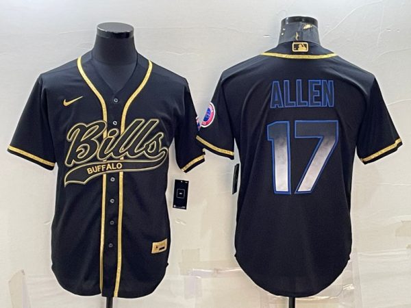 Men Buffalo Bills #17 Josh Allen Black Smoke Fashion With Patch Cool Base Stitched Baseball Jersey