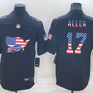 Men Buffalo Bills #17 Josh Allen Black USA Flag Limited Stitched Jersey