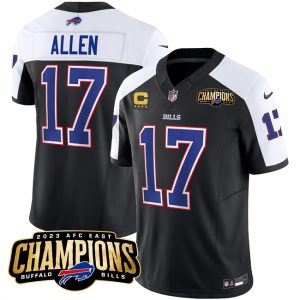 Men Buffalo Bills #17 Josh Allen Black/White 2023 F.U.S.E. AFC East Champions With 4-star C Ptach Football Stitched Jersey