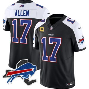 Men Buffalo Bills #17 Josh Allen Black/White 2023 F.U.S.E. New York Patch and 4-Star C Patch Vapor Untouchable Limited Football Stitched Jersey