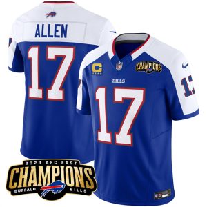 Men Buffalo Bills #17 Josh Allen Blue/White 2023 F.U.S.E. AFC East Champions With 4-star C Ptach Football Stitched Jersey