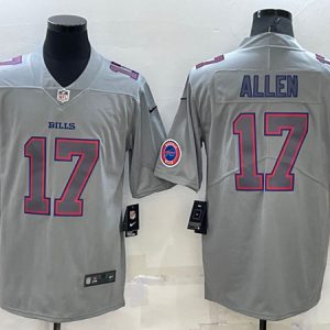 Men Buffalo Bills #17 Josh Allen Gray With Patch Atmosphere Fashion Stitched Jersey