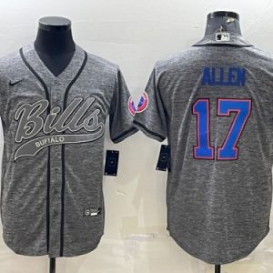 Men Buffalo Bills #17 Josh Allen Gray With Patch Cool Base Stitched Baseball Jersey