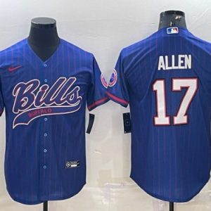 Men Buffalo Bills #17 Josh Allen Royal With Patch Cool Base Stitched Baseball Jersey