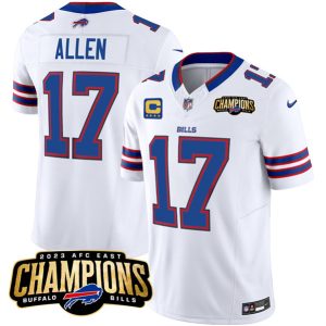 Men Buffalo Bills #17 Josh Allen White 2023 F.U.S.E. AFC East Champions With 4-star C Ptach Football Stitched Jersey