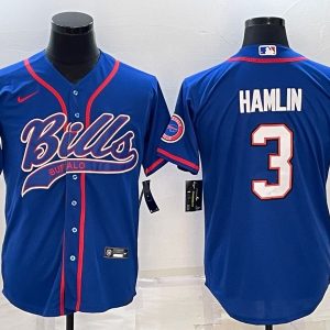 Men Buffalo Bills #3 Damar Hamlin Royal With Patch Cool Base Stitched Baseball Jersey