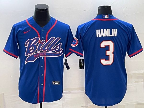 Men Buffalo Bills #3 Damar Hamlin Royal With Patch Cool Base Stitched Baseball Jersey