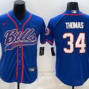 Men Buffalo Bills #34 Thurman Thomas Royal With Patch Cool Base Stitched Baseball Jersey