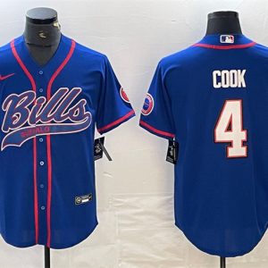 Men Buffalo Bills #4 James Cook Blue With Patch Cool Base Stitched Baseball Jersey