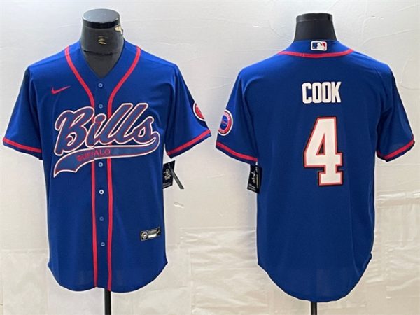 Men Buffalo Bills #4 James Cook Blue With Patch Cool Base Stitched Baseball Jersey