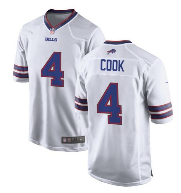 Men Buffalo Bills #4 James Cook White Football Stitched Game Jersey