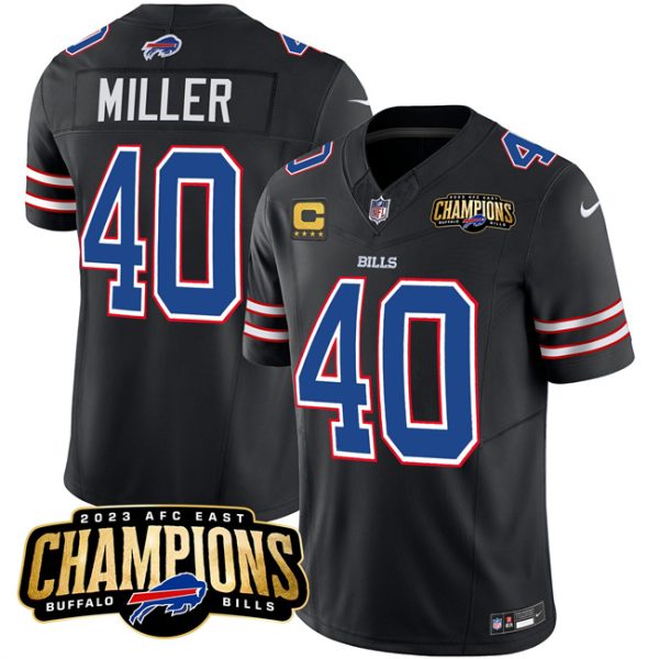 Men Buffalo Bills #40 Von Miller Black 2023 F.U.S.E. AFC East Champions With 4-star C Ptach Football Stitched Jersey