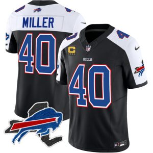 Men Buffalo Bills #40 Von Miller Black/White 2023 F.U.S.E. New York Patch and 4-Star C Patch Vapor Untouchable Limited Football Stitched Jersey