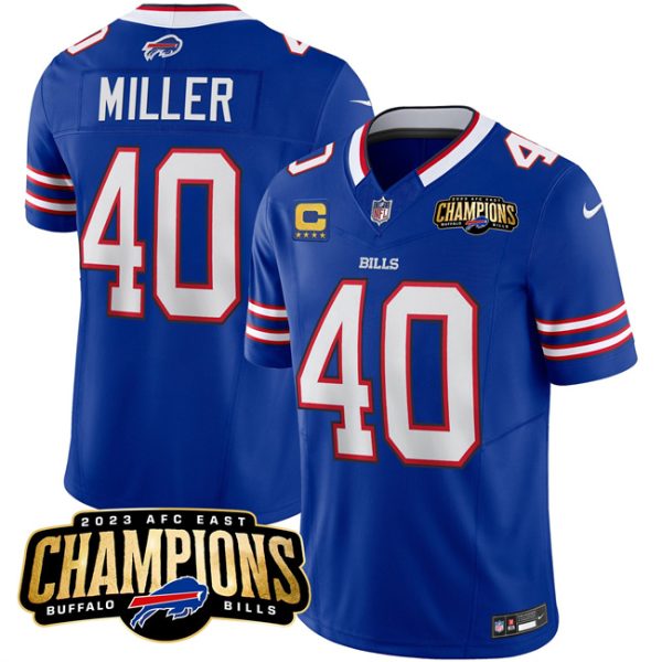 Men Buffalo Bills #40 Von Miller Blue 2023 F.U.S.E. AFC East Champions With 4-star C Ptach Football Stitched Jersey