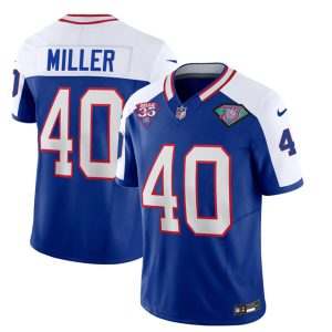 Men Buffalo Bills #40 Von Miller Blue/White 2023 F.U.S.E. 75th Anniversary Throwback Vapor Untouchable Limited Football Stitched Jersey