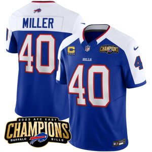 Men Buffalo Bills #40 Von Miller Blue/White 2023 F.U.S.E. AFC East Champions With 4-star C Ptach Football Stitched Jersey