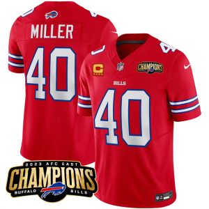 Men Buffalo Bills #40 Von Miller Red 2023 F.U.S.E. AFC East Champions With 4-star C Ptach Football Stitched Jersey