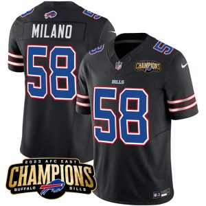 Men Buffalo Bills #58 Matt Milano Black 2023 F.U.S.E. AFC East Champions With 4-star C Ptach Football Stitched Jersey