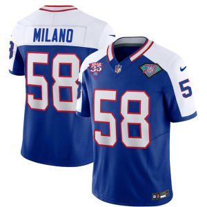 Men Buffalo Bills #58 Matt Milano Blue/White 2023 F.U.S.E. 75th Anniversary Throwback Vapor Untouchable Limited Football Stitched Jersey