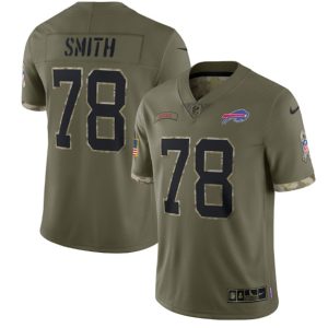 Men Buffalo Bills #78 Bruce Smith 2022 Olive Salute To Service Limited Stitched Jersey