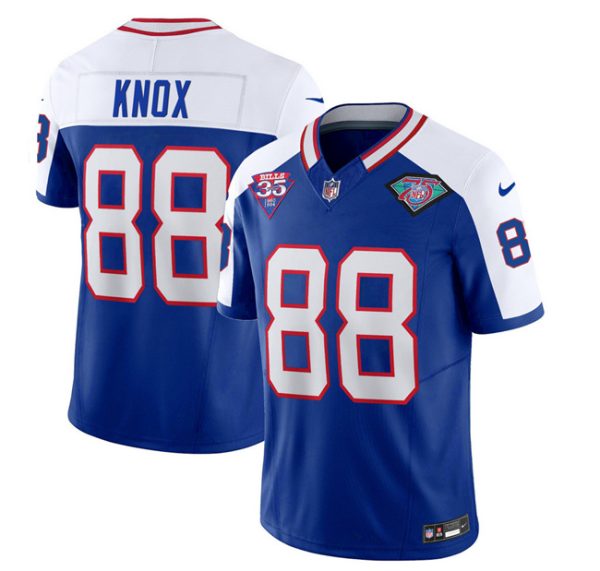 Men Buffalo Bills #88 Dawson Knox Blue/White 2023 F.U.S.E. 75th Anniversary Throwback Vapor Untouchable Limited Football Stitched Jersey