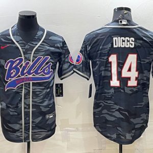 Men Buffalo Bills Blank #14 Stefon Diggs Gray/Navy Camo With Patch Cool Base Stitched Baseball Jersey