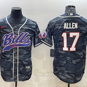 Men Buffalo Bills Blank #17 Josh Allen Gray/Navy Camo With Patch Cool Base Stitched Baseball Jersey