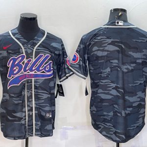 Men Buffalo Bills Blank Gray Camo With Patch Cool Base Stitched Baseball Jersey