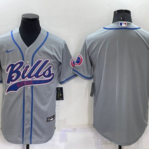 Men Buffalo Bills Blank Gray Cool Base Stitched Baseball Jersey