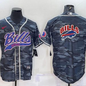 Men Buffalo Bills Blank Grey Camo Team Big Logo With Patch Cool Base Stitched Baseball Jersey