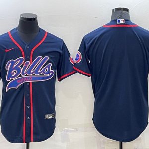 Men Buffalo Bills Blank Navy With Patch Cool Base Stitched Baseball Jersey