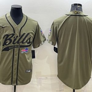 Men Buffalo Bills Blank Olive Salute To Service Cool Base Stitched Baseball Jersey