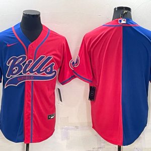 Men Buffalo Bills Blank Royal/Red Split With Patch Cool Base Stitched Baseball Jersey