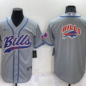 Men Buffalo Bills Gray Team Big Logo With Patch Cool Base Stitched Baseball Jersey