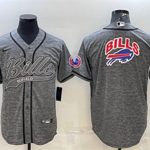 Men Buffalo Bills Gray Team Big Logo With Patch Cool Base Stitched Baseball Jersey