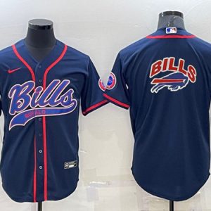 Men Buffalo Bills Navy Team Big Logo With Patch Cool Base Stitched Baseball Jersey