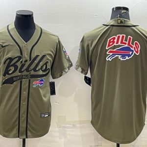 Men Buffalo Bills Olive Salute To Service Team Big Logo Cool Base Stitched Baseball Jersey