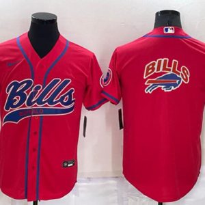 Men Buffalo Bills Red Team Big Logo With Patch Cool Base Stitched Baseball Jersey