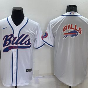 Men Buffalo Bills White Team Big Logo With Patch Cool Base Stitched Baseball Jersey