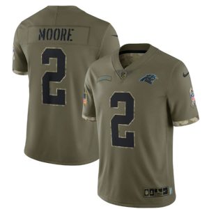 Men Carolina Panthers #2 D. Moore 2022 Olive Salute To Service Limited Stitched Jersey