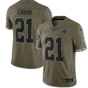 Men Carolina Panthers #21 Jeremy Chinn 2022 Olive Salute To Service Limited Stitched Jersey