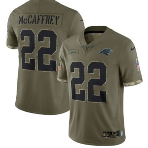 Men Carolina Panthers #22 Christian McCaffrey 2022 Olive Salute To Service Limited Stitched Jersey