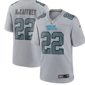 Men Carolina Panthers #22 Christian McCaffrey Gray Atmosphere Fashion Stitched Game Jersey