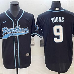 Men Carolina Panthers #9 Bryce Young Black With Patch Cool Base Stitched Baseball Jersey